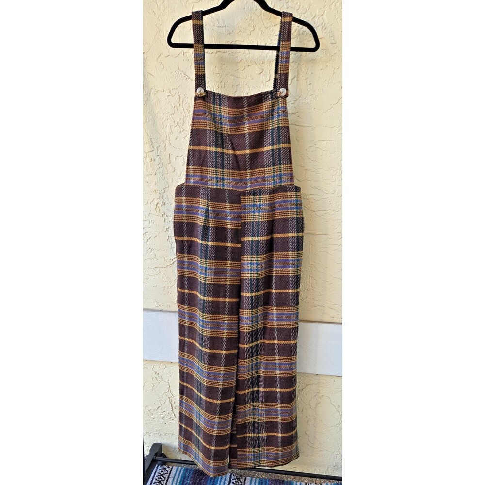 CIDER Brown Tweed Plaid Wide-Leg Bib Jumpsuit Overalls Romper XL Clueless Pocket - Picture 7 of 16